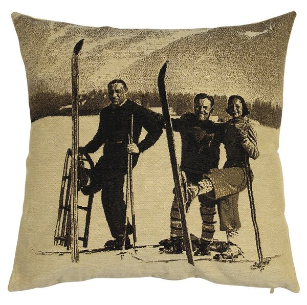 Gobelínový retro polštář s lyžaři a dobovými lyžemi Ski club - 45*15*46cm - Mars & More