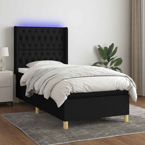 Box spring postel s matrací a LED černá 80 x 200 cm textil 3139071