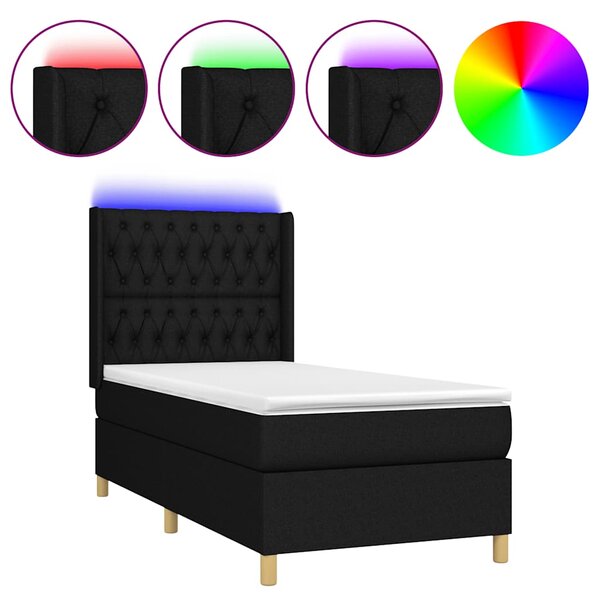 Box spring postel s matrací a LED černá 80 x 200 cm textil 3139071