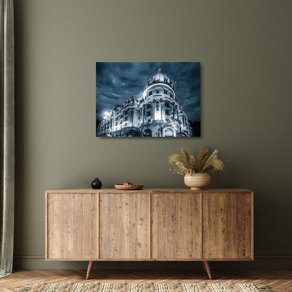 Skleněný obraz architektury v temnu (70x50 cm)