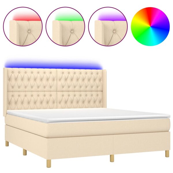 Box spring postel s matrací a LED krémová 180x200 cm textil 3139138