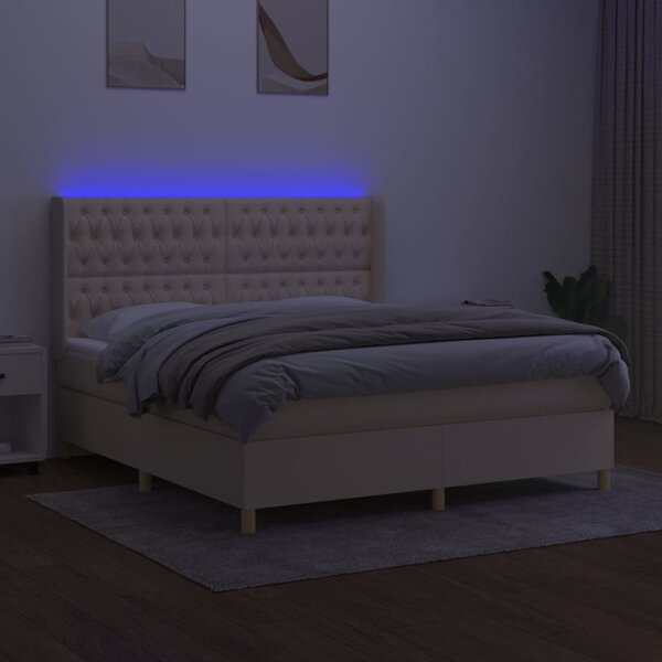 Box spring postel s matrací a LED krémová 180x200 cm textil 3139138