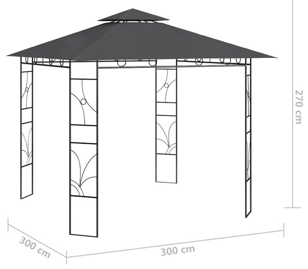 Altán 3 x 3 x 2,7 m antracitový 160 g/m² 313914