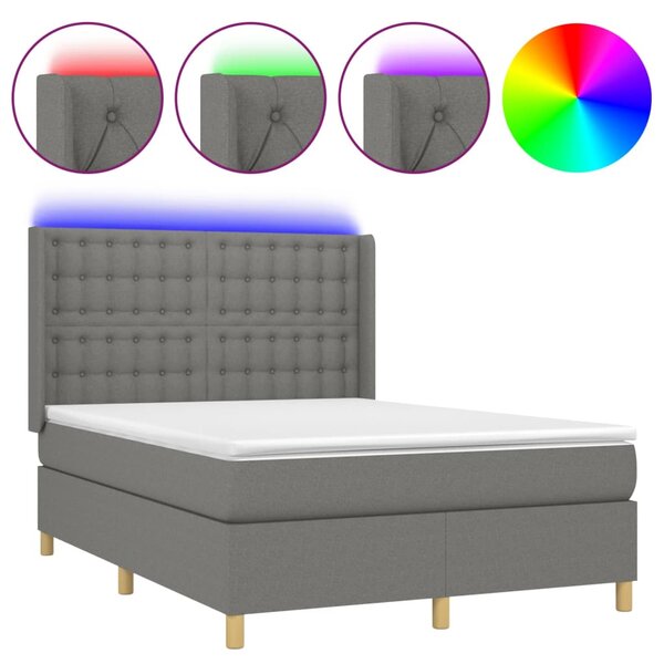 Box spring postel s matrací a LED tmavě šedá 140x200 cm textil 3139198