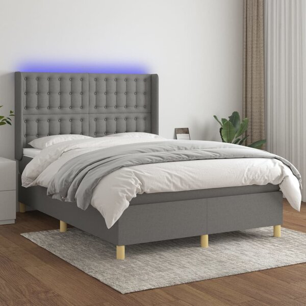Box spring postel s matrací a LED tmavě šedá 140x200 cm textil 3139198