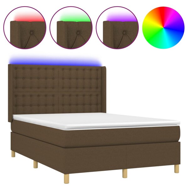 Box spring postel s matrací a LED tmavě hnědá 140x200 cm textil 3139200