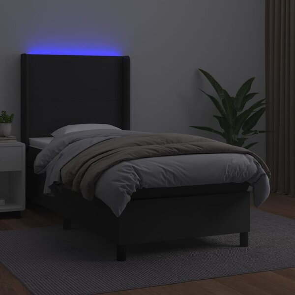 Box spring postel s matrací a LED černá 80 x 200 cm umělá kůže 3139229