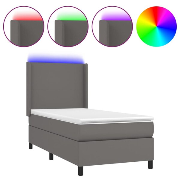 Box spring postel s matrací a LED šedá 90x190 cm umělá kůže 3139239
