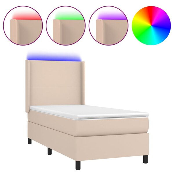 Box spring postel matrace a LED cappuccino 90x190 cm umělá kůže 3139240