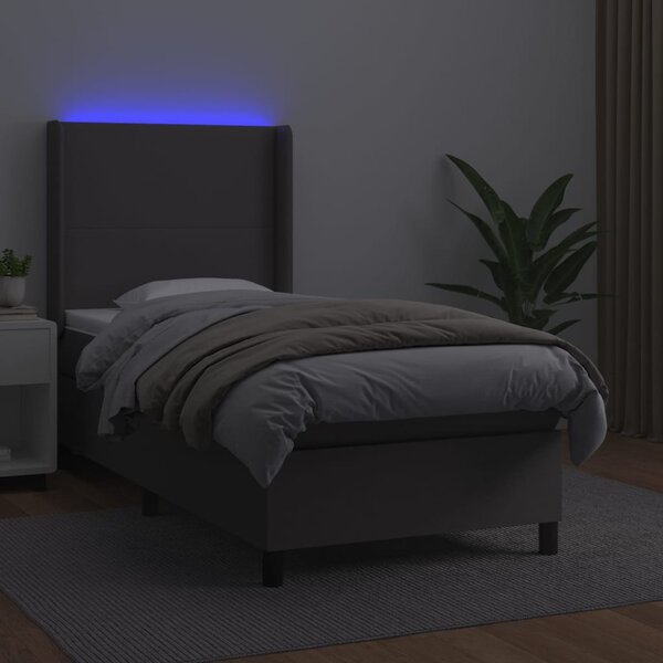 Box spring postel s matrací a LED šedá 90x190 cm umělá kůže 3139239