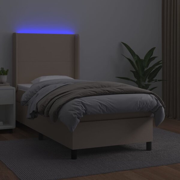 Box spring postel matrace a LED cappuccino 90x190 cm umělá kůže 3139240