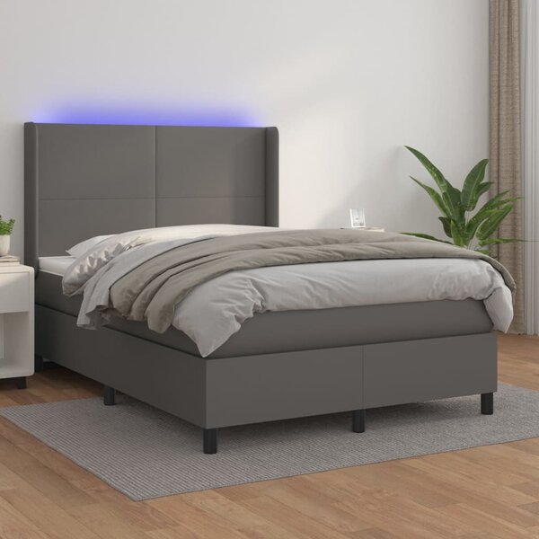 Box spring postel s matrací a LED šedá 140x190 cm umělá kůže 3139263