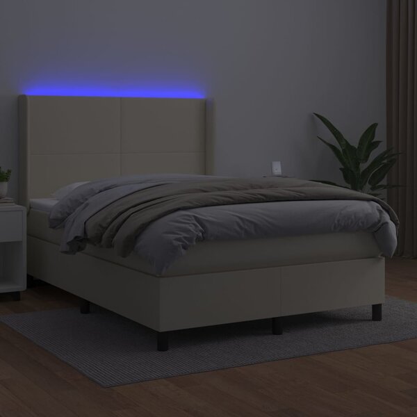 Box spring postel s matrací a LED krémová 140x190 cm umělá kůže 3139261