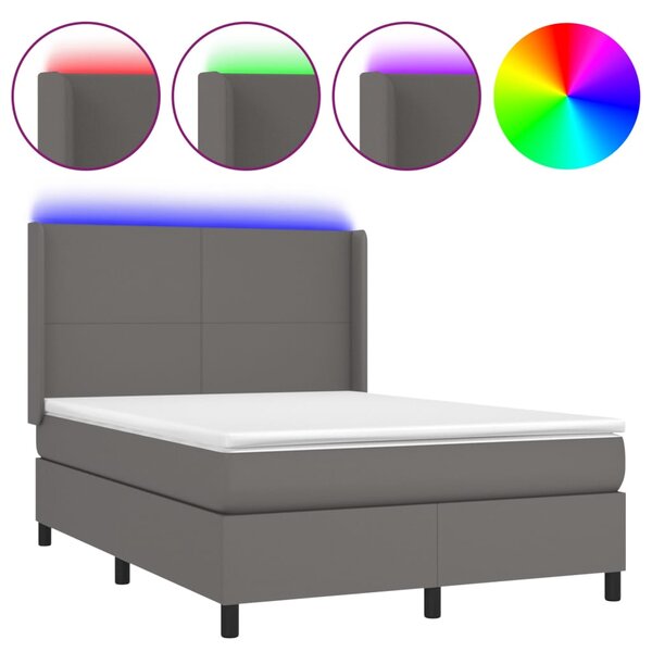 Box spring postel s matrací a LED šedá 140x190 cm umělá kůže 3139263