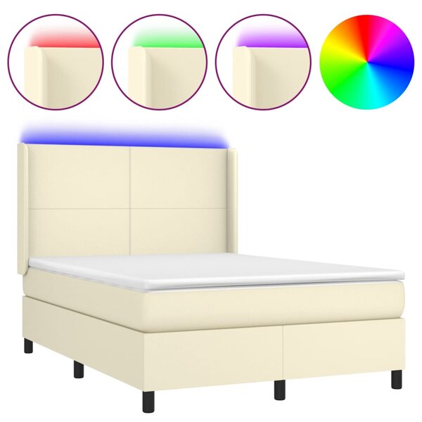 Box spring postel s matrací a LED krémová 140x190 cm umělá kůže 3139261
