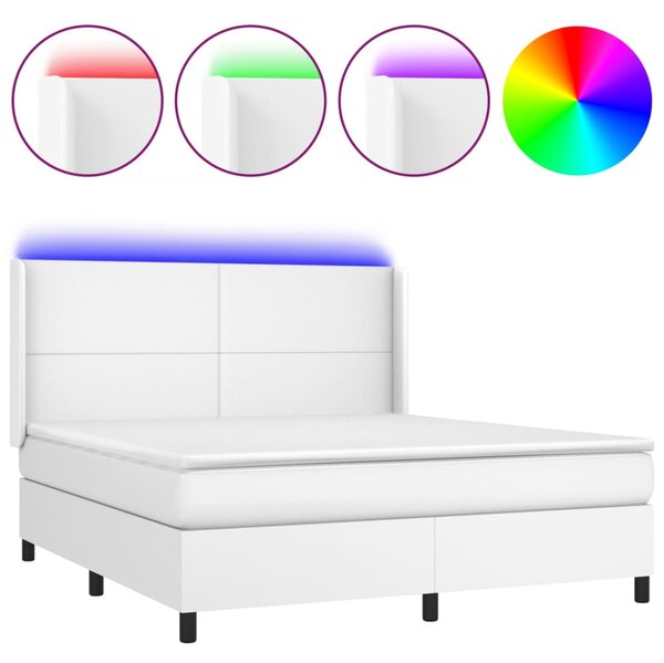 Box spring postel s matrací a LED bílá 160x200 cm umělá kůže 3139272