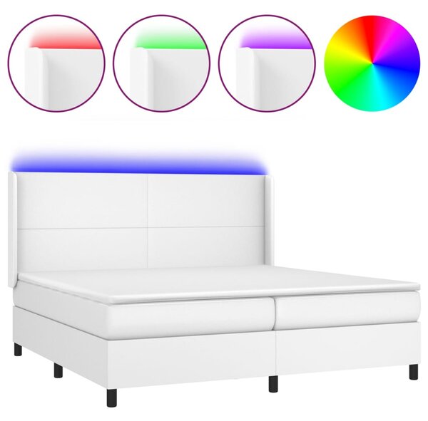 Box spring postel s matrací a LED bílá 200x200 cm umělá kůže 3139284