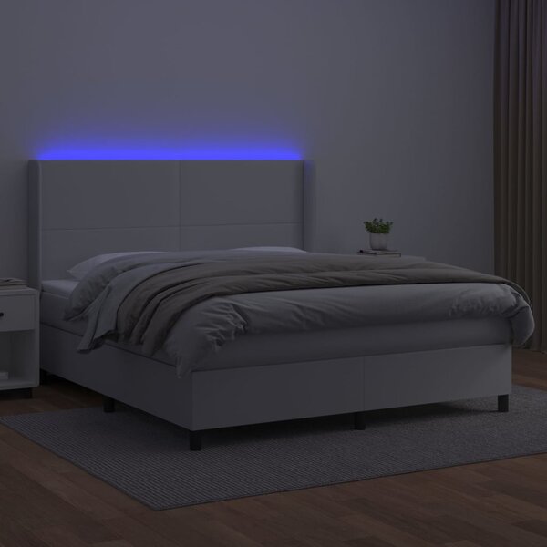 Box spring postel s matrací a LED bílá 160x200 cm umělá kůže 3139272
