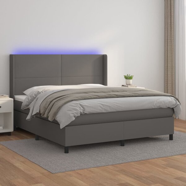 Box spring postel s matrací a LED šedá 160x200 cm umělá kůže 3139275