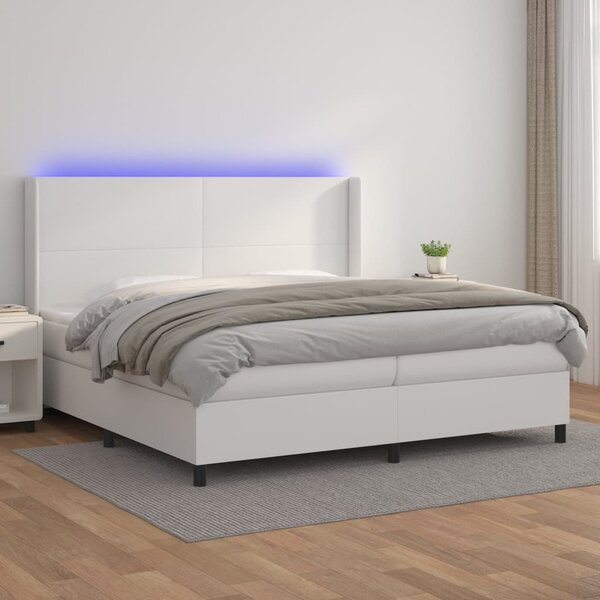 Box spring postel s matrací a LED bílá 200x200 cm umělá kůže 3139284