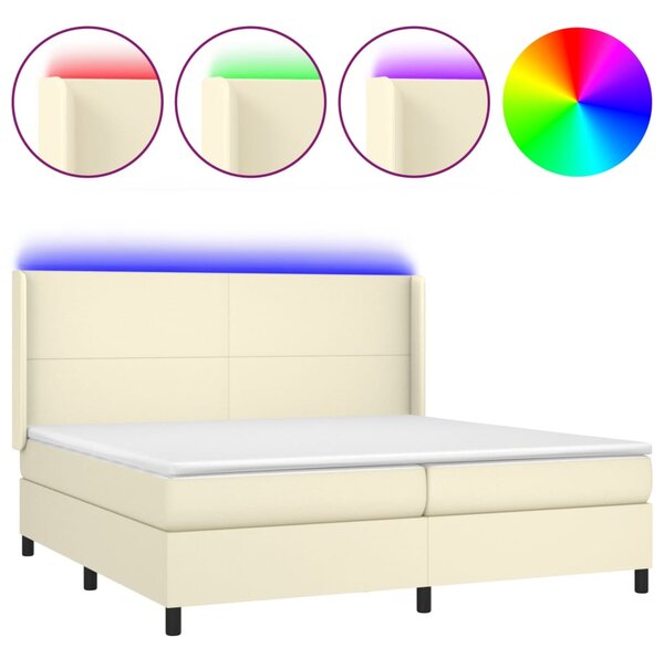 Box spring postel s matrací a LED krémová 200x200 cm umělá kůže 3139285