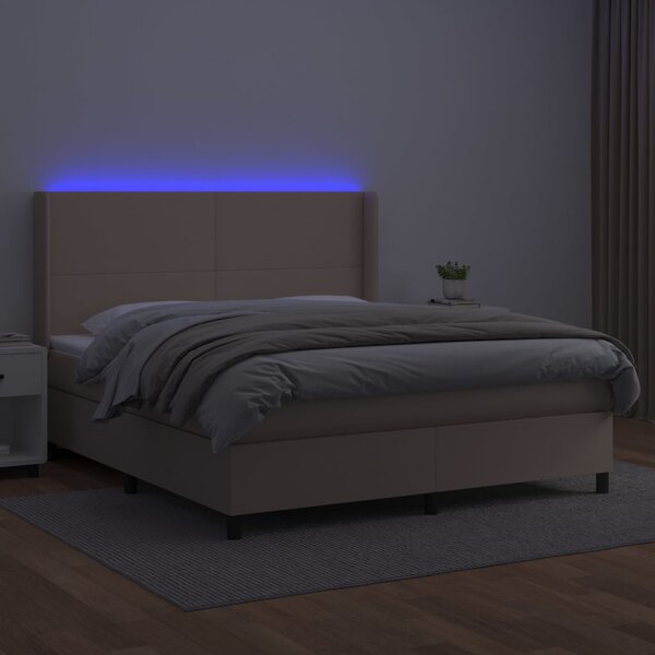 Box spring postel matrace a LED cappuccino 180x200cm umělá kůže 3139282