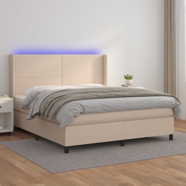 Box spring postel matrace a LED cappuccino 180x200cm umělá kůže 3139282