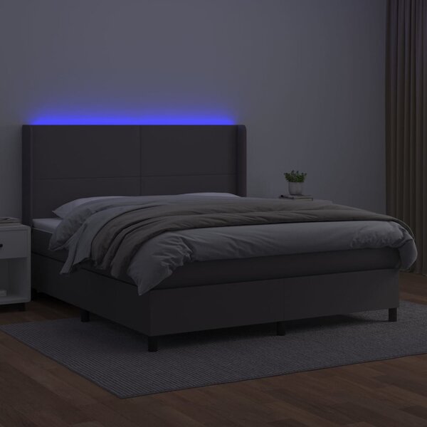 Box spring postel s matrací a LED šedá 160x200 cm umělá kůže 3139275