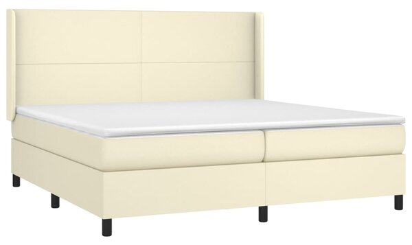 Box spring postel s matrací a LED krémová 200x200 cm umělá kůže 3139285