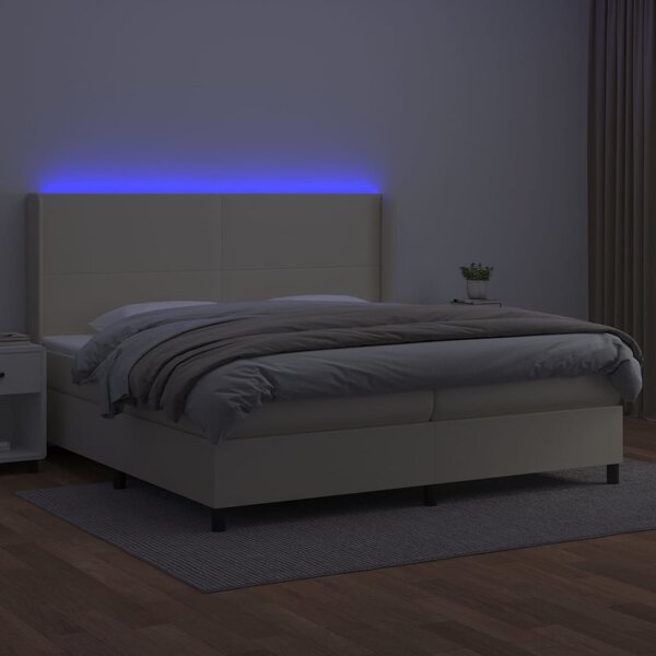 Box spring postel s matrací a LED krémová 200x200 cm umělá kůže 3139285