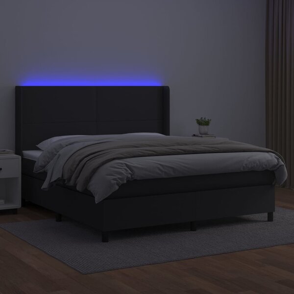 Box spring postel s matrací a LED černá 160x200 cm umělá kůže 3139271