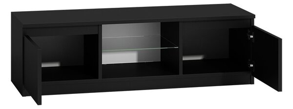 TP Living Televizní stolek DELUKO se skleněnou policí 120 cm černý lesk
