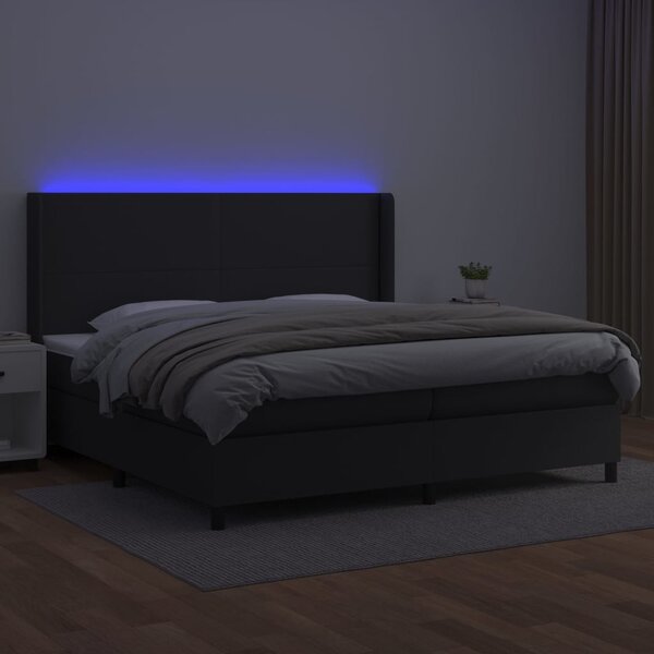 Box spring postel s matrací a LED černá 200x200 cm umělá kůže 3139283