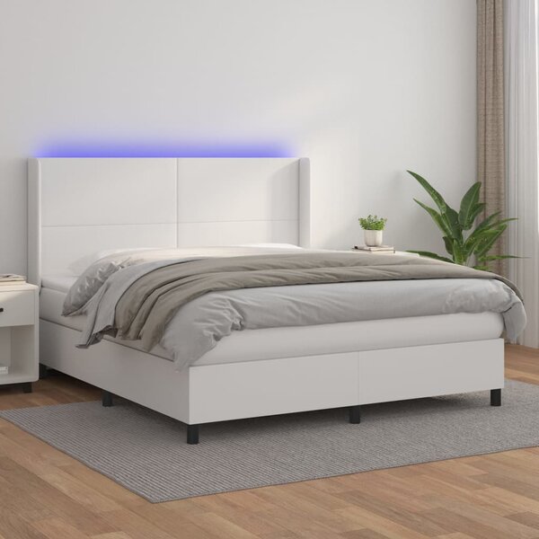 Box spring postel s matrací a LED bílá 160x200 cm umělá kůže 3139272