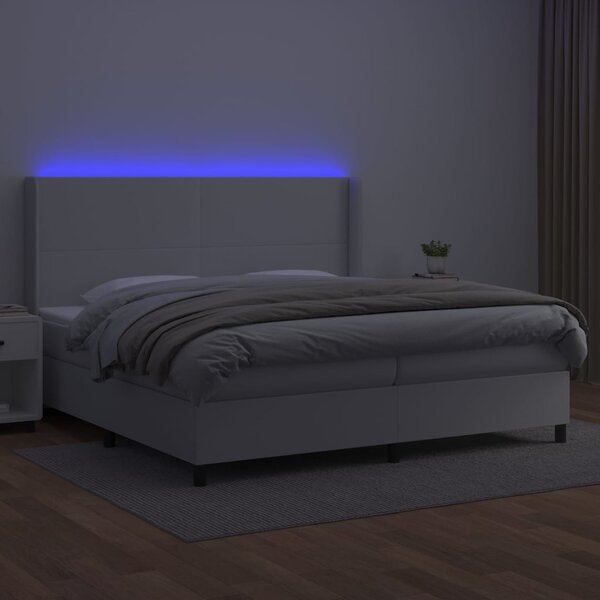 Box spring postel s matrací a LED bílá 200x200 cm umělá kůže 3139284