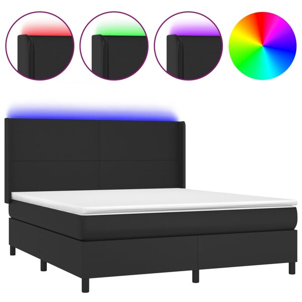 Box spring postel s matrací a LED černá 160x200 cm umělá kůže 3139271