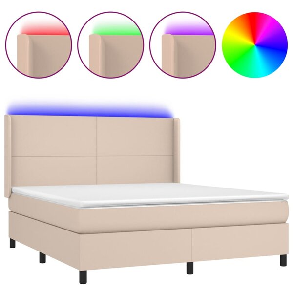Box spring postel matrace a LED cappuccino 180x200cm umělá kůže 3139282