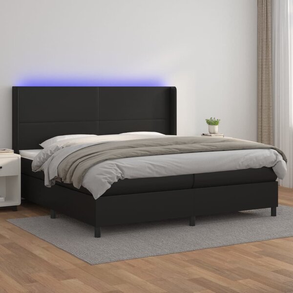 Box spring postel s matrací a LED černá 200x200 cm umělá kůže 3139283