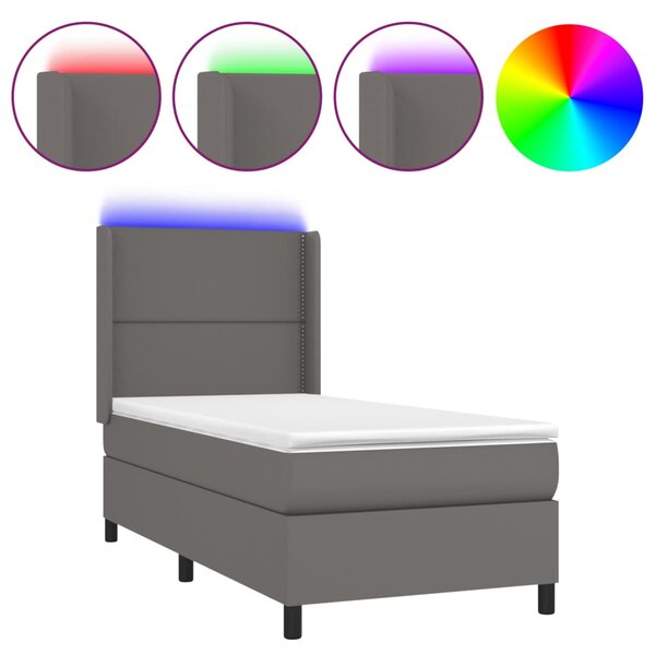 Box spring postel s matrací a LED šedá 100x200 cm umělá kůže 3139311