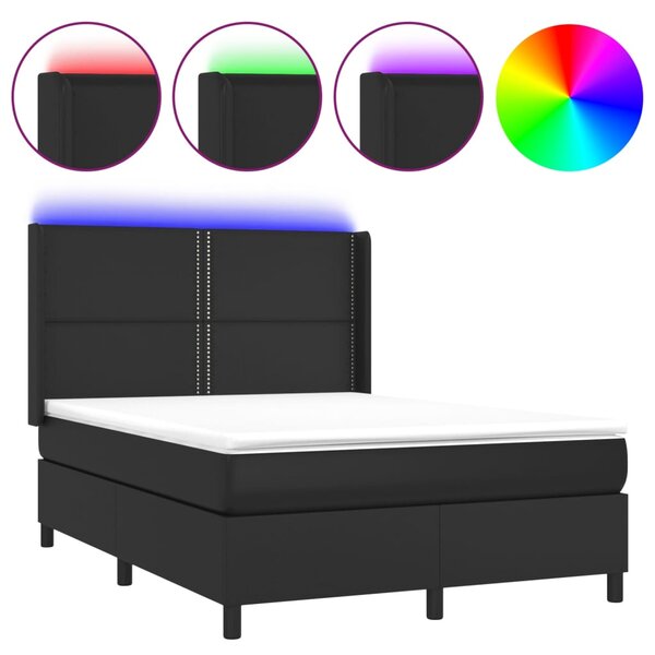 Box spring postel s matrací a LED černá 140 x 190 cm umělá kůže 3139319