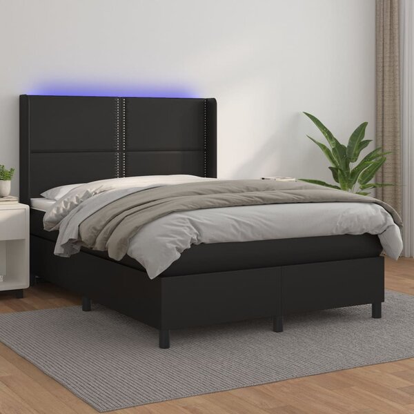 Box spring postel s matrací a LED černá 140 x 190 cm umělá kůže 3139319
