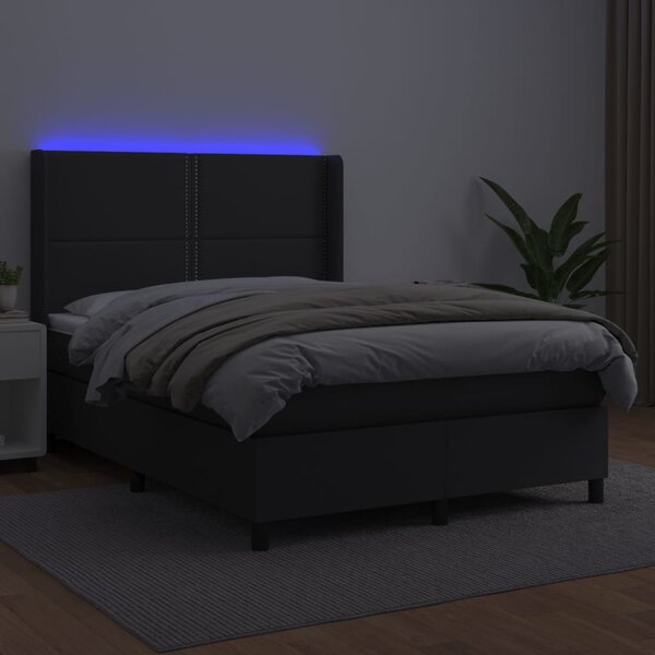 Box spring postel s matrací a LED černá 140 x 190 cm umělá kůže 3139319