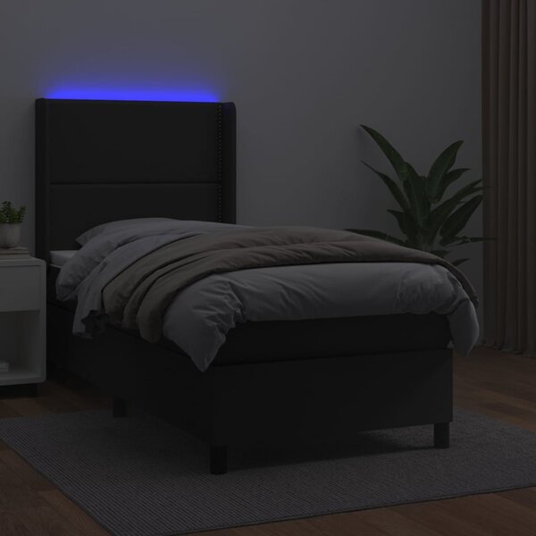 Box spring postel s matrací a LED černá 90x190 cm umělá kůže 3139295