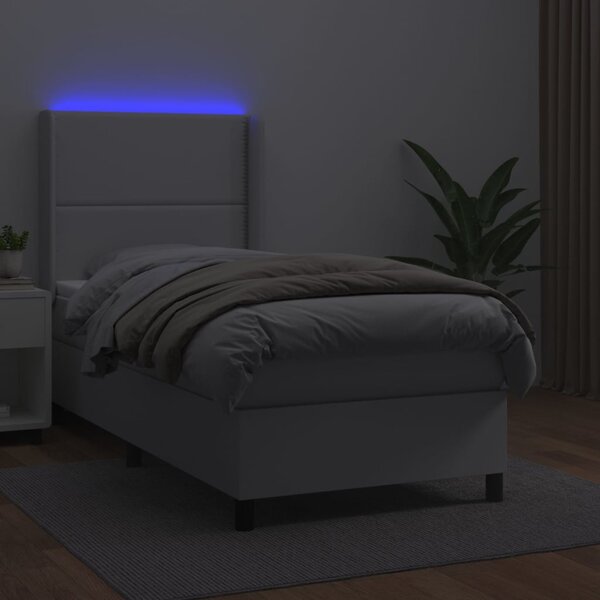 Box spring postel s matrací a LED bílá 100x200 cm umělá kůže 3139308
