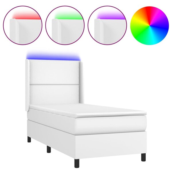Box spring postel s matrací a LED bílá 100x200 cm umělá kůže 3139308