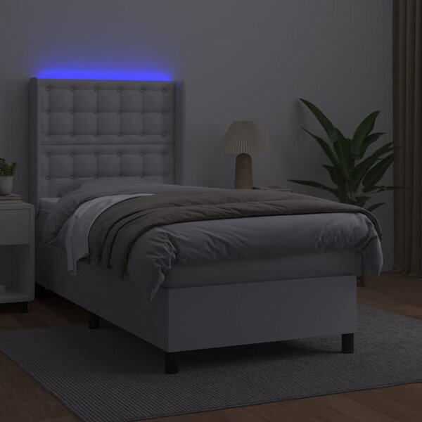 Box spring postel s matrací a LED bílá 80 x 200 cm umělá kůže 3139350
