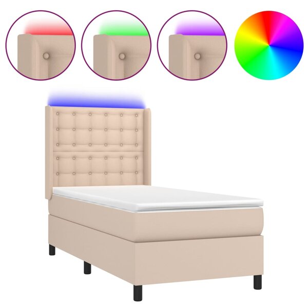 Box spring postel matrace a LED cappuccino 80x200 cm umělá kůže 3139354