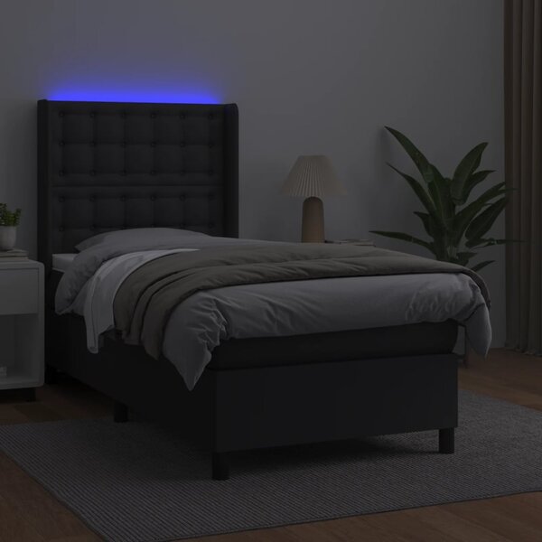 Box spring postel s matrací a LED černá 80 x 200 cm umělá kůže 3139349