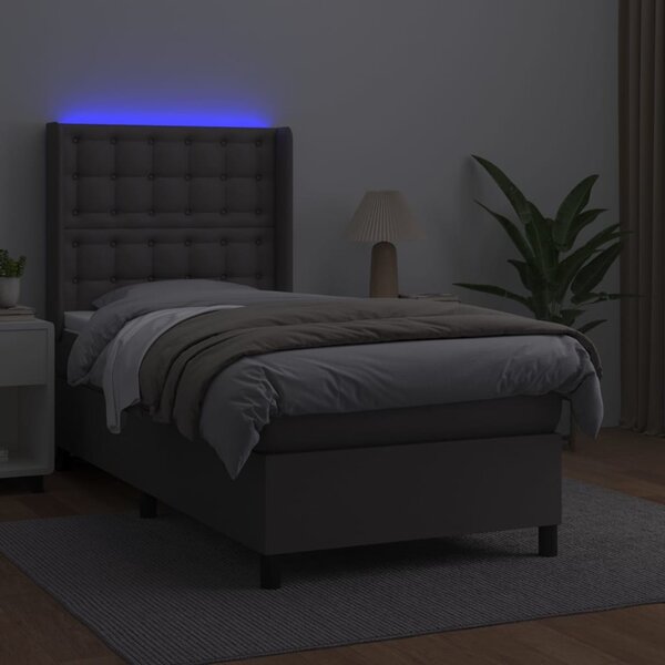 Box spring postel s matrací a LED šedá 80 x 200 cm umělá kůže 3139353