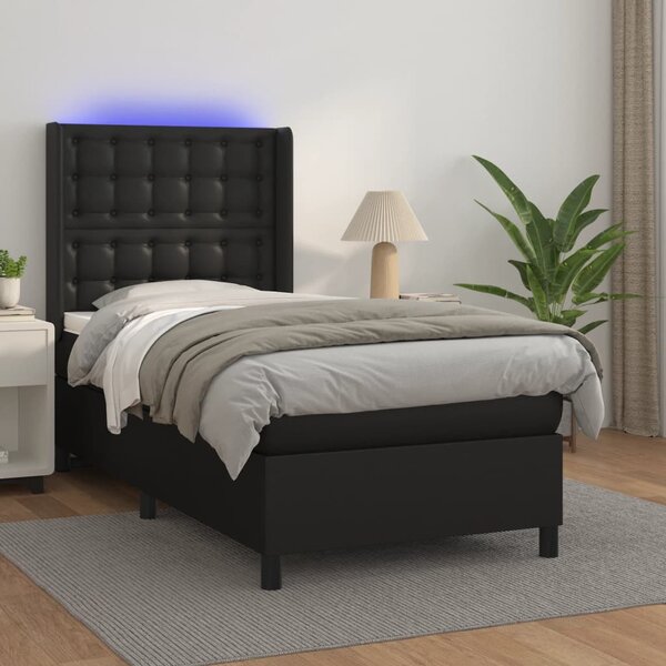 Box spring postel s matrací a LED černá 80 x 200 cm umělá kůže 3139349